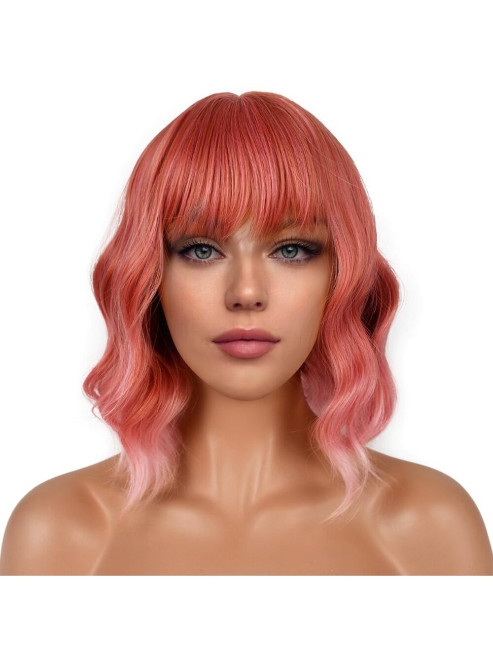 Women's Dark Purple Shoulder Length Synthetic Loose Wavy Short Bob Wigs Bangs